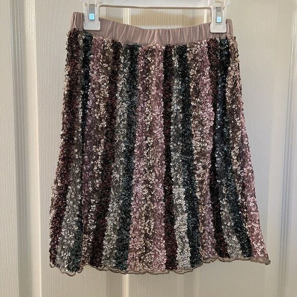 Peek Girls Sequin Skirt Striped Multicolor Gray Pink Rainbow Size Large 10 years - Picture 6 of 9